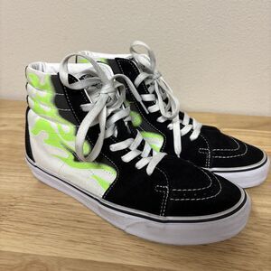 Vans Sk8-Hi Flame Black True White Neon Green Shoes Men’s Size 9.5